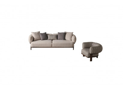 Graue Wohnzimmer Sofas Luxuriöser Lehnsessel Textilcouchen 2tlg Garnitur