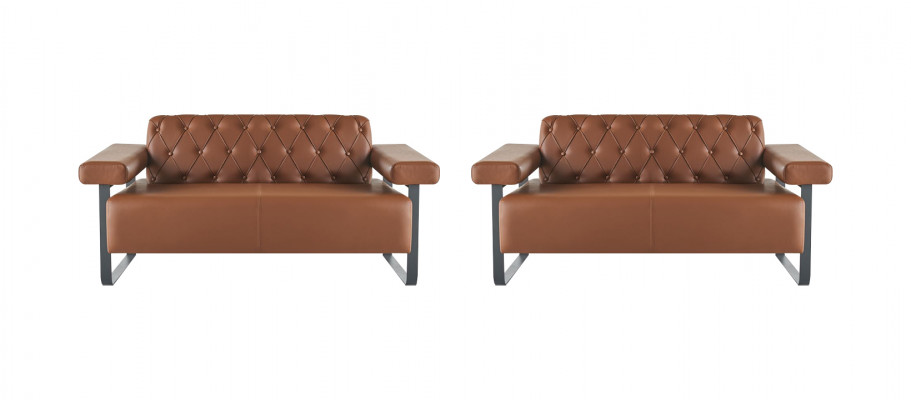 Braun Chesterfield Ledersofas Edelstahl Original Modern 2-Sitzer Knopf