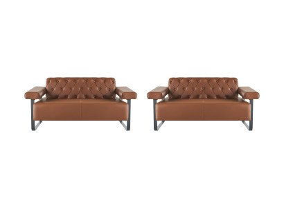 Braun Chesterfield Ledersofas Edelstahl Original Modern 2-Sitzer Knopf