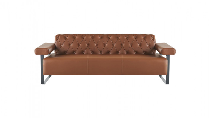 Sofagarnituren 3-Sitzer 2x Sessel Edelstahl Chesterfield Design Braun