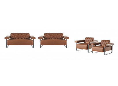 Ledersofas 2-Sitzer Sofas Sessel Couch Knöpfe Chesterfield Edelstahl
