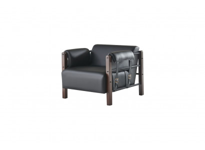 Lehnsessel Schwarz Modern Sessel Holz Leder Weiche Armlehnen 1-Sitzer