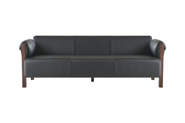 Sitzmöbel 3-Sitzer 2-Sitzer Schwarz Komplett Holz Ledersofas Sofa-Set