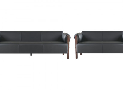 Sitzmöbel 3-Sitzer 2-Sitzer Schwarz Komplett Holz Ledersofas Sofa-Set