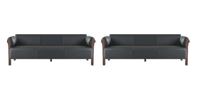 Sofas 3-Sitzer Ledersofas Sofagarnituren Schwarz Modern Sofa-Set Holz