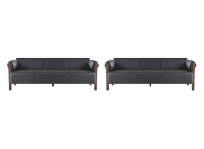 Sofas 3-Sitzer Ledersofas Sofagarnituren Schwarz Modern Sofa-Set Holz