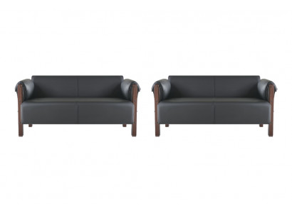 Couch Modern Sofa-Set 2-Sitzer Ledersofas Schwarz Holz Leder Sofas