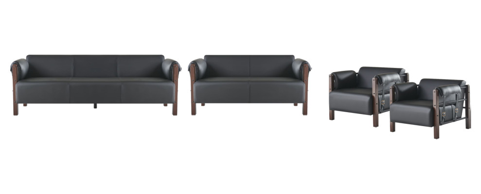 Sitzmöbel 3-Sitzer 2-Sitzer Couch Sofas Ledersofas Set Sessel Schwarz