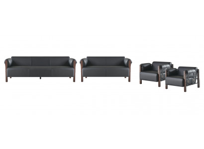 Sitzmöbel 3-Sitzer 2-Sitzer Couch Sofas Ledersofas Set Sessel Schwarz