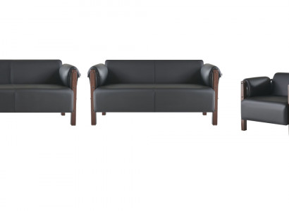 Sitzmöbel 3-Sitzer 2-Sitzer Couch Sofas Ledersofas Set Sessel Schwarz