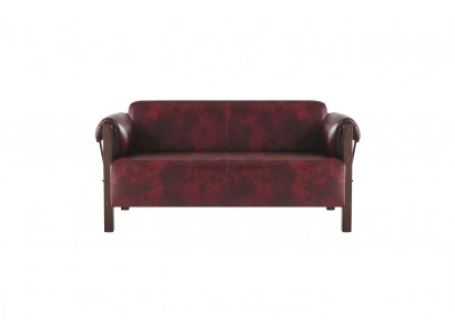 Couch Bordeaux Ledersofa 2-Sitzer Leder Holz Modern Sofa Armlehnen