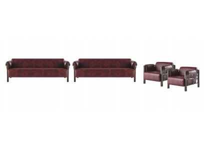 Ledersofas Holz 3-Sitzer Sessel Bordeaux Modern Leder Couch Vintage 4tlg.