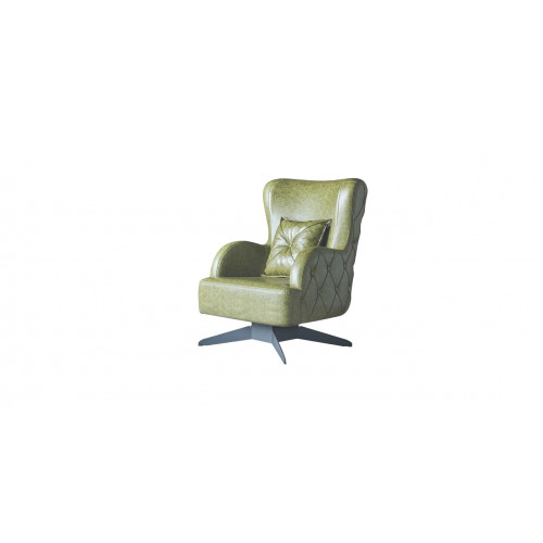 Sessel Polster 1-Sitzer Grün Kissen Eifarbig Klassisch Stil Leder Holz