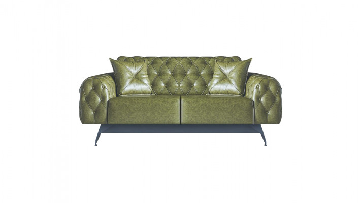 Ledersofa 2-Sitzer Sofa Grün Polster Klassisch Kissen Chesterfield Sofa