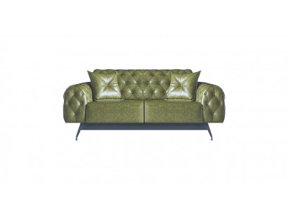 Ledersofa 2-Sitzer Sofa Grün Polster Klassisch Kissen Chesterfield Sofa