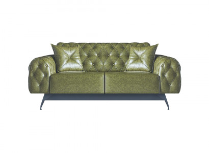Ledersofa 2-Sitzer Sofa Grün Polster Klassisch Kissen Chesterfield Sofa