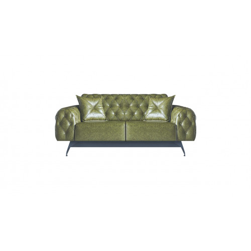 Ledersofa 2-Sitzer Sofa Grün Polster Klassisch Kissen Chesterfield Sofa