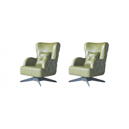 Chesterfield Set Sessel Grün Polster Klassisch Edelstahlfüße Leder Kissen