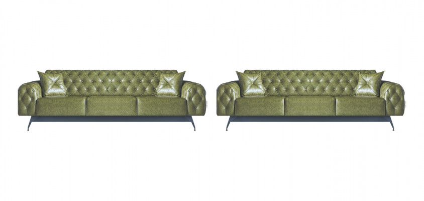 Sofagarnituren Chesterfield Sofa-Set 3-Sitzer Sofas Grün Klasssich Kissen