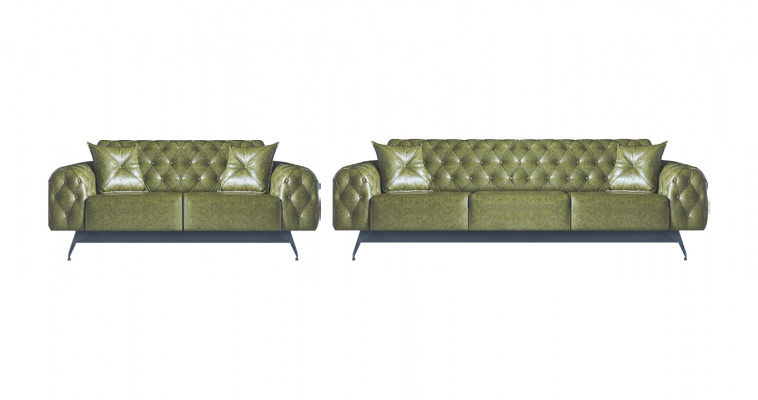 Ledersofas 3-Sitzer 2-Sitzer Chesterfield Grün Einfarbig Klassisch Sofas
