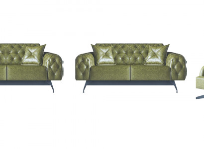 Sofa-Set Chesterfield 3-Sitzer 2-Sitzer Leder Holz Sessel Grün Klassisch