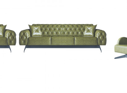 Chesterfield Polster 3-Sitzer 2-Sitzer Sessel Grün Set Klassisch Leder 4tlg.