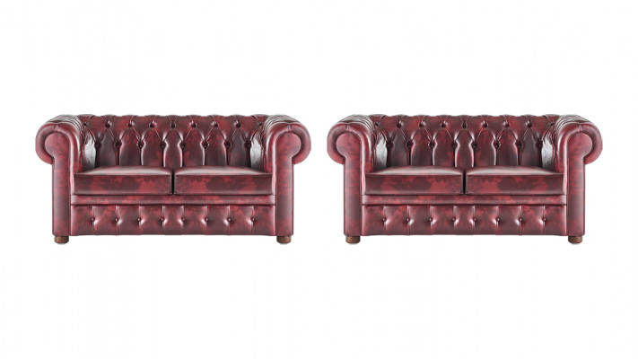 Ledersofas Chesterfield Knöpfen Couch 2-Sitzer Bordeaux Klassisch Sofas