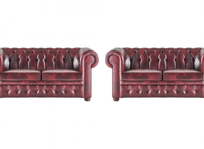 Ledersofas Chesterfield Knöpfen Couch 2-Sitzer Bordeaux Klassisch Sofas