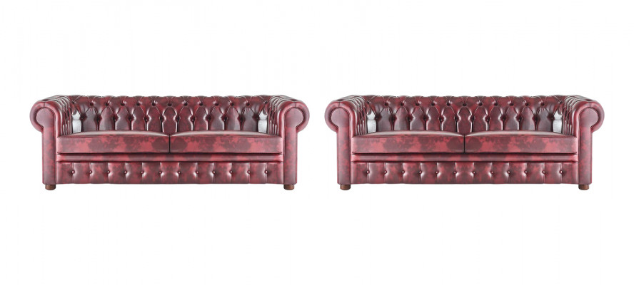 Chesterfield 3-Sitzer Bordeaux Couch Sofas Klassisch Ledersofas Holz 2tlg