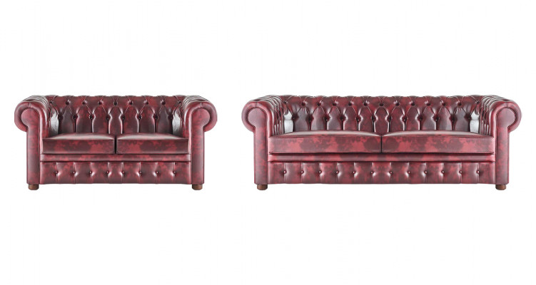 Sitzmöbel Sofa-Set 3-Sitzer 2-Sitzer Bordeaux Couch Chesterfield Knöpfen