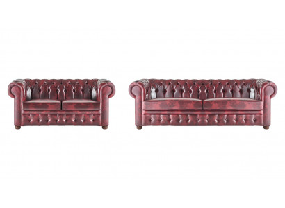 Sitzmöbel Sofa-Set 3-Sitzer 2-Sitzer Bordeaux Couch Chesterfield Knöpfen