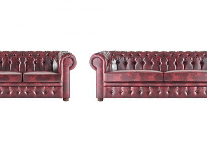 Sitzmöbel Sofa-Set 3-Sitzer 2-Sitzer Bordeaux Couch Chesterfield Knöpfen