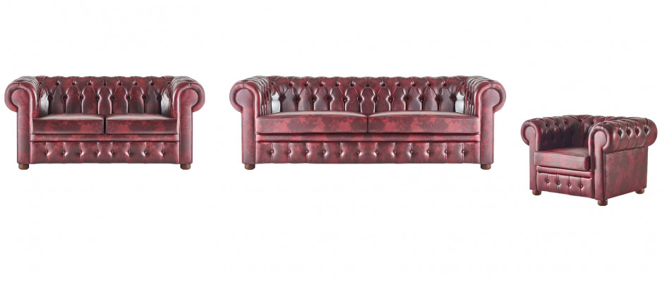 Sitzmöbel Set Bordeaux 3-Sitzer 2-Sitzer Sessel  Chesterfield Klassische Möbel