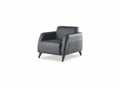 Sessel Schwarz Lehnsessel Leder Modern Holz Weiche Armlehnen 1-Sitzer