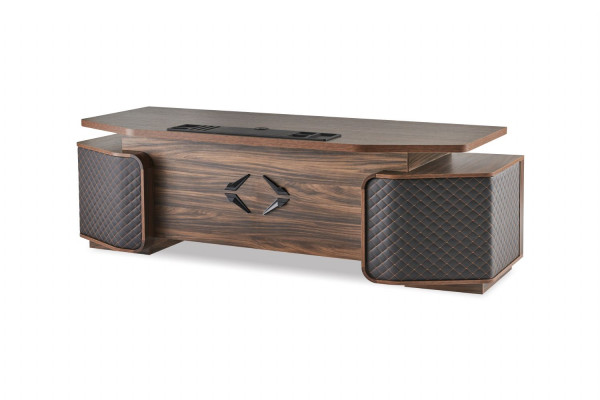 Arbeitszimmer-Set Bürotisch Bürostuhl Sideboard Schwarz Braun Chefsessel