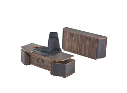 Arbeitszimmer-Set Bürotisch Bürostuhl Sideboard Schwarz Braun Chefsessel