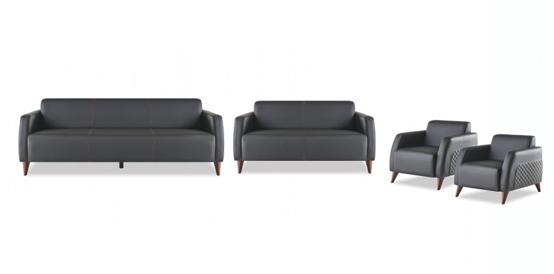 Komplett-Set Sitzmöbel 3-Sitzer 2-Sitzer Sessel Schwarz Moder Leder Holz