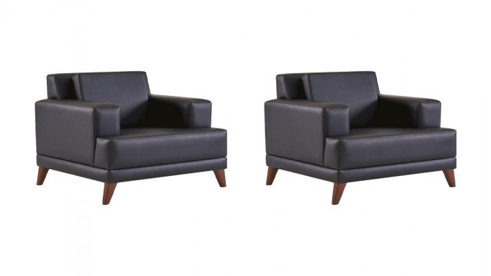 Lehnsessel Leder Sessel Schwarz Modern Polster Kissen 1-Sitzer Holz
