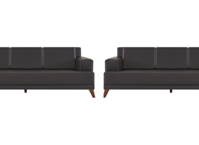 Ledersofas Modern Couch 3-Sitzer Schwarz Polster Kissen Leder Holz