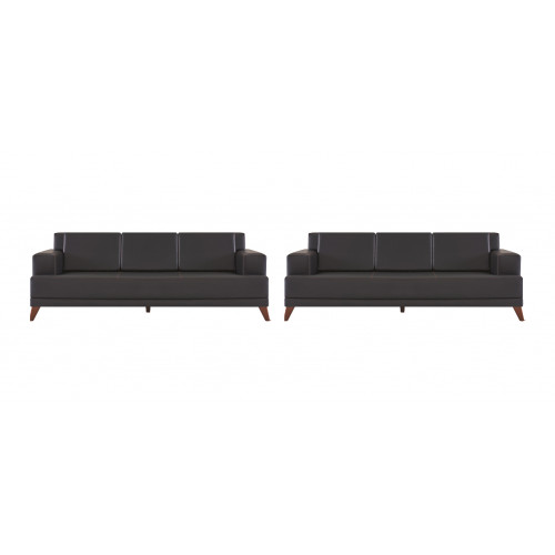 Ledersofas Modern Couch 3-Sitzer Schwarz Polster Kissen Leder Holz