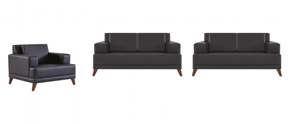 Komplett Sitzmöbel 2-Sitzer Sessel Schwarz Modern Polster Kissen Leder