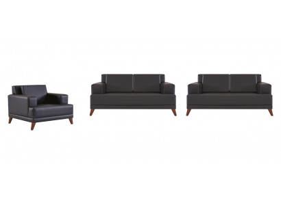 Komplett Sitzmöbel 2-Sitzer Sessel Schwarz Modern Polster Kissen Leder