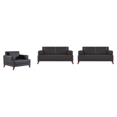 Komplett Sitzmöbel 2-Sitzer Sessel Schwarz Modern Polster Kissen Leder