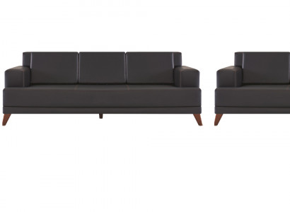 Sofagarnituren 3-Sitzer Sofas Sessel Schwarz Ledersofas Modern Leder Holz