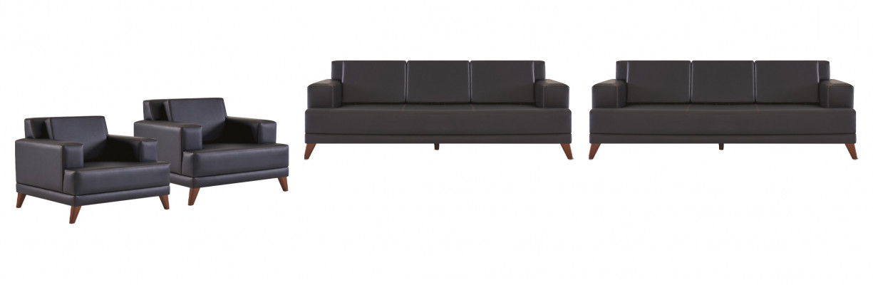 Ledersofas Komplett-Set 3-Sitzer Sessel Schwarz Polster Kissen Modern