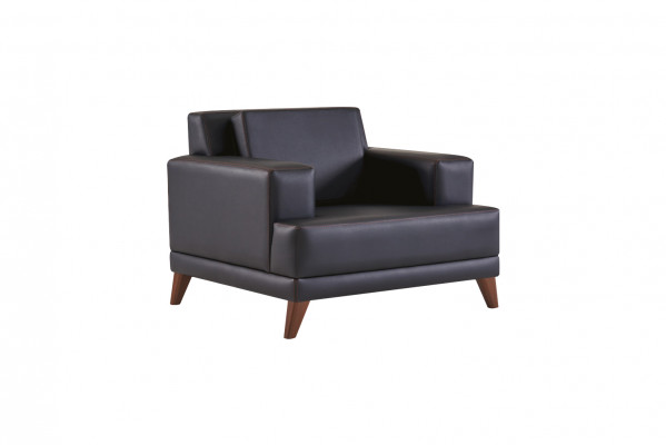 Ledersofas Komplett-Set 3-Sitzer Sessel Schwarz Polster Kissen Modern