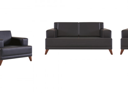 Sitzmöbel Set 2-Sitzer Sessel Schwarz Ledersofas Modern Sofa-Set Polster