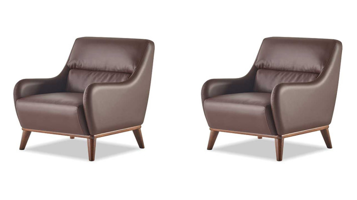 Sitzmöbel Sessel Braun Set Klassich 1-Sitzer Lehnsessel Leder Holz