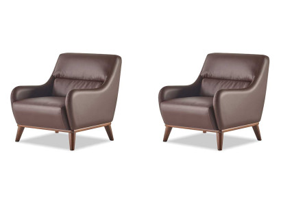 Sitzmöbel Sessel Braun Set Klassich 1-Sitzer Lehnsessel Leder Holz
