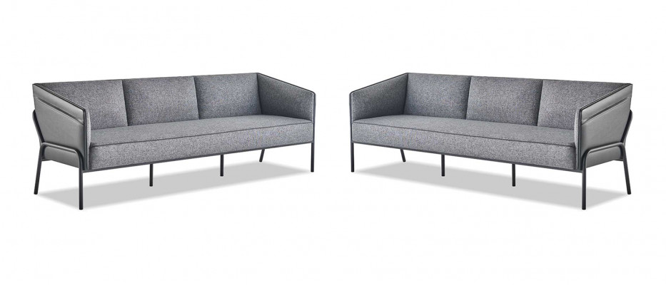 Ledersofas Textil 3-Sitzer Grau Edelstahl Modern Leder Couch Sofa-Set